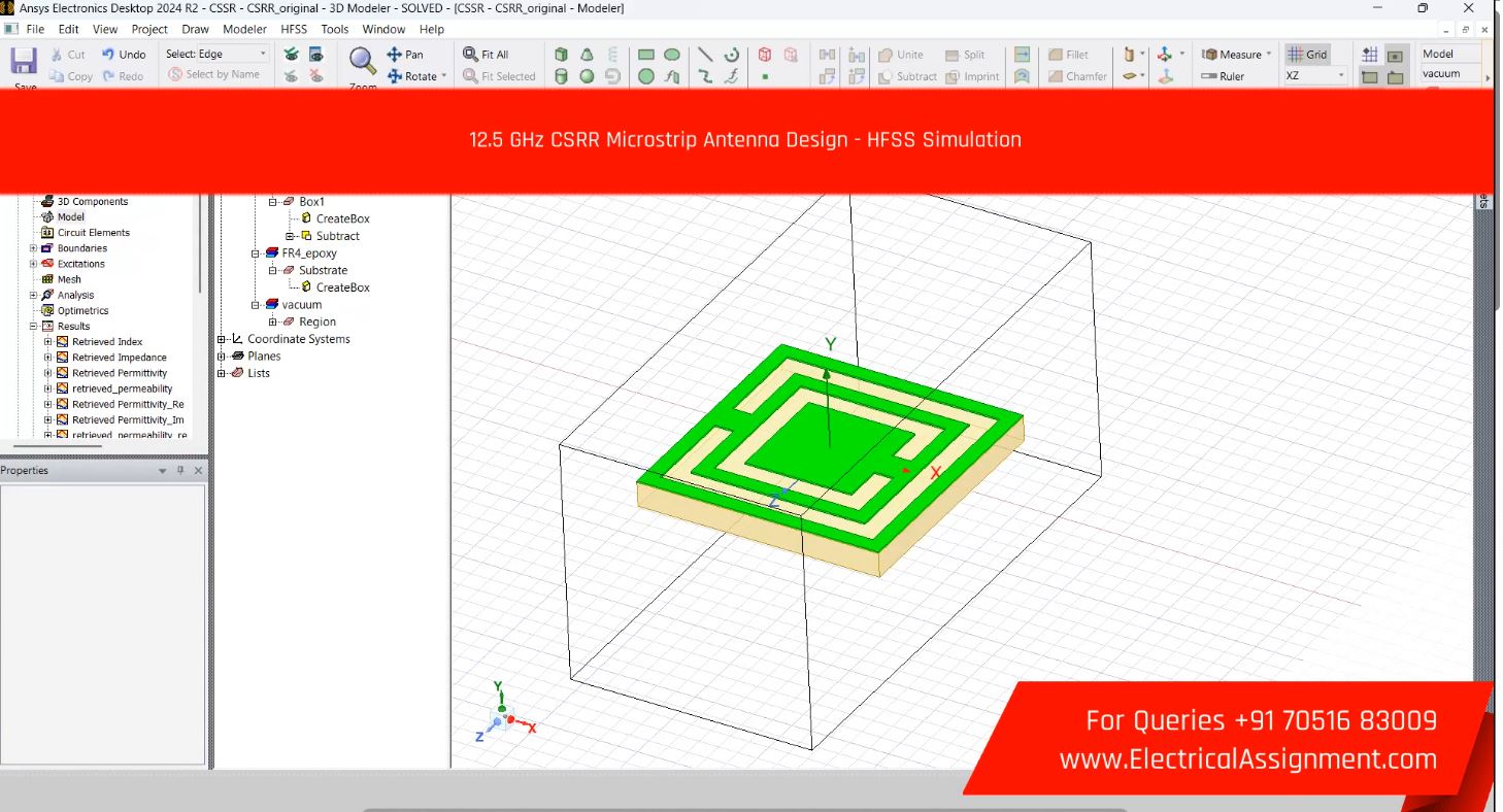 12.5 GHz CSRR Microstrip Antenna Design - HFSS Simulation screenshot 1